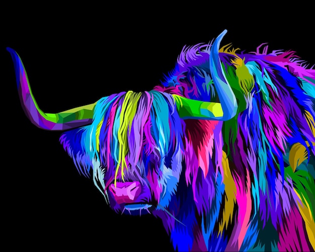 Highland vee pop-art stijl stijl geïsoleerd op witte achtergrond vector illustratie