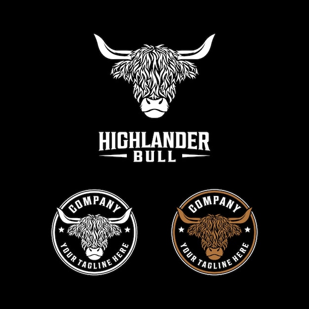 Vector highlander bull vintage logo. mascot logo design