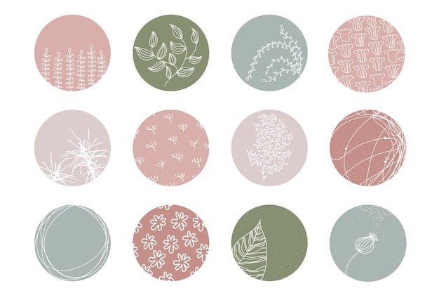 Vector highlight cover set, abstract floral botanical icons for social media. vector illustration