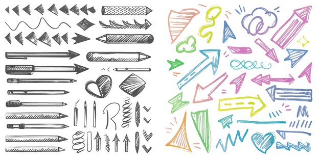 Vector highlight hand written arrows lines and signs