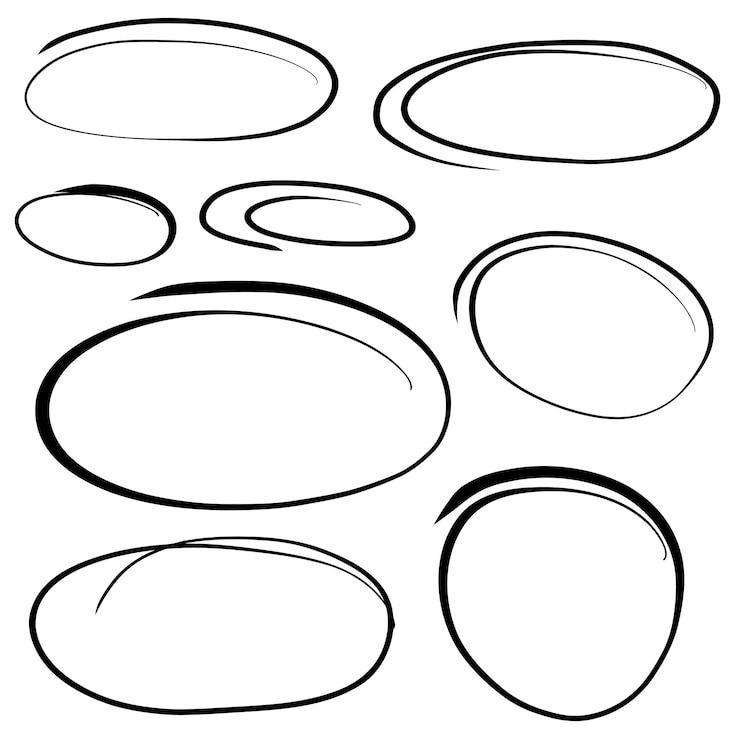 Vector highlight marker oval frames hand drawn scribble doodle underscore circle set ovals and ellipses