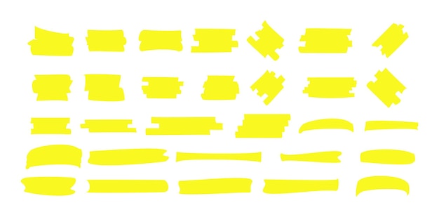 Vector highlight marker yellow line. marker color stroke, brush pen hand drawn underline