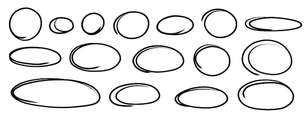 Vector highlight oval frames hand drawn marker scribble doodle underscore circle set ovals and ellipses