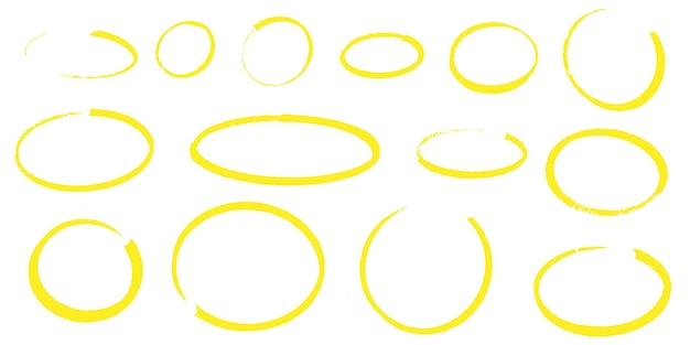 Highlight oval frames Hand drawn scribble circle set Doodle ovals and ellipses yellow line