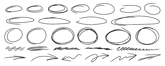 Выделите овальные рамки маркерные стрелки ручно нарисованные подчеркнутые линии Ручно рисованные рисунки круга