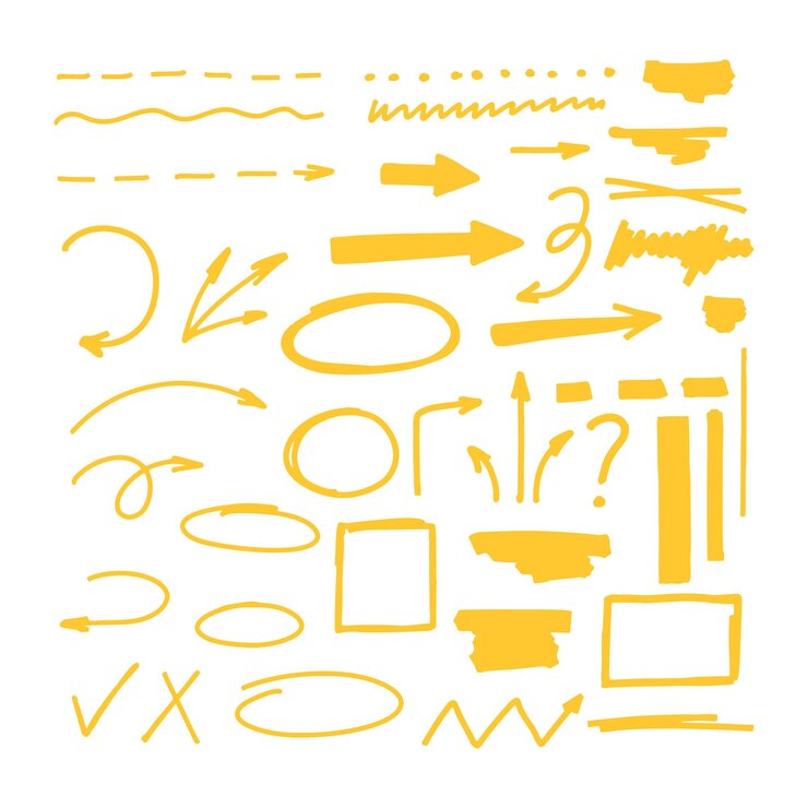 Highlighter collection brush lines isolated in white background