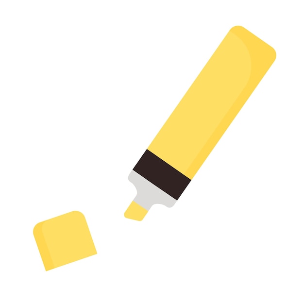 Highlighter on white background. School supplies. Flat design.