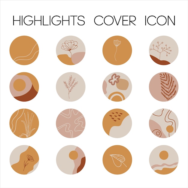 Vector highlights cover icon set for social media stories abstract set in circle with shapes and flowers