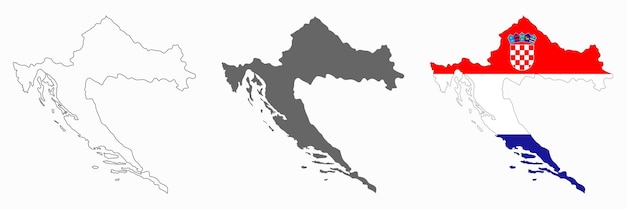 배경에 고립 된 테두리가 있는 매우 상세한 크로아티아 지도