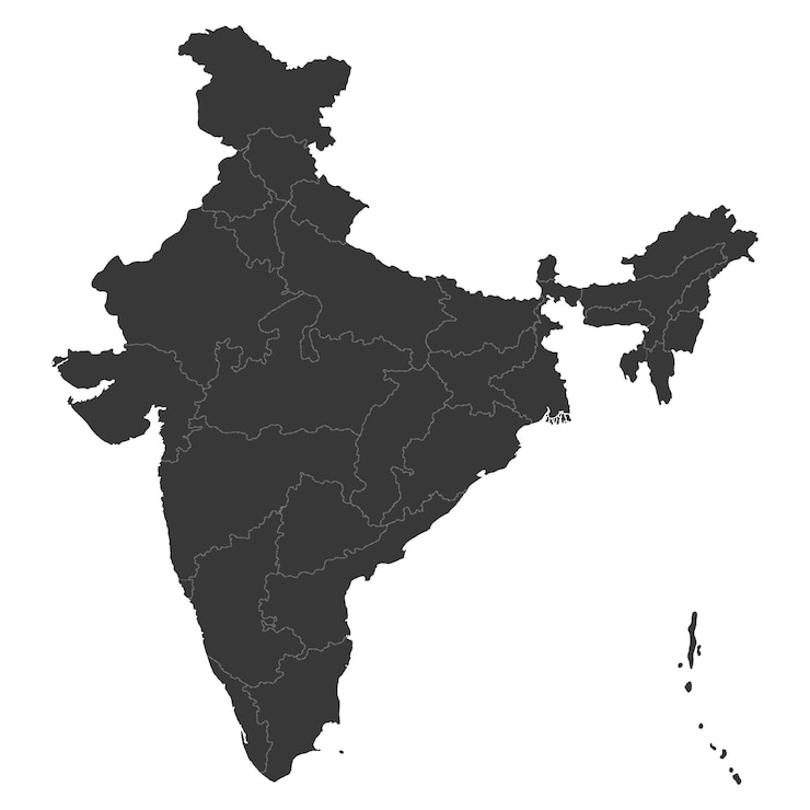 Vector 概要の州と国境のベクトルイラストで非常に詳細なインド地図