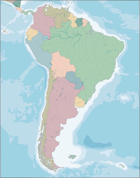 Highly detailed map of south america continent