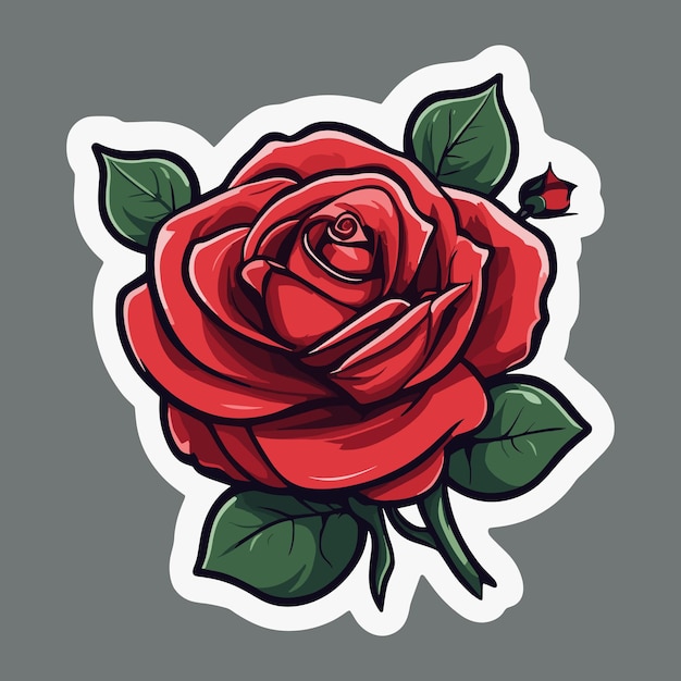 Vector highquality red rose sticker 2d cute fantasy dreamy vector illustration