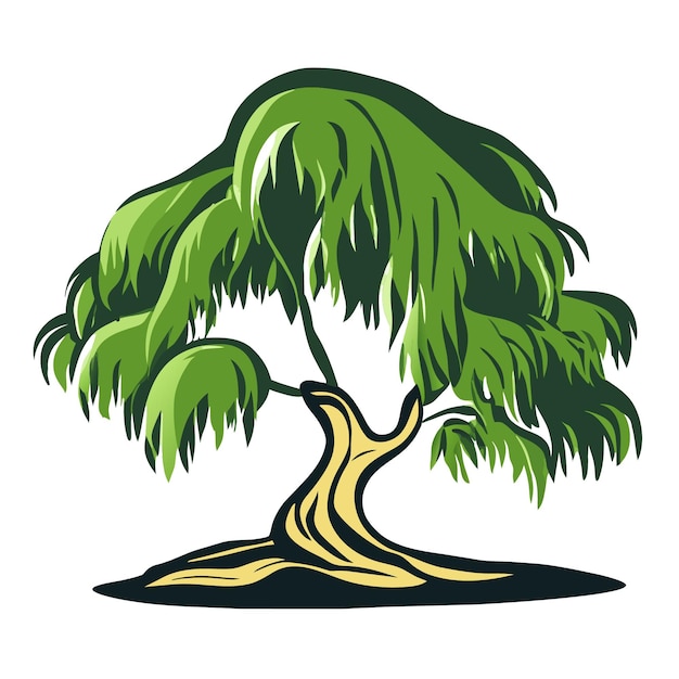 HighQuality Vectorized Willow Tree Illustration in Flat Style