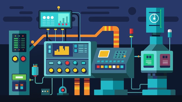 Vector a highresolution image of a microfactory control panel with an array of ons and screens displaying