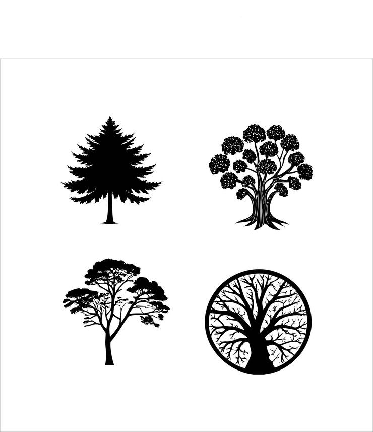 Vector highresolution vector silhouette and colorful tree images