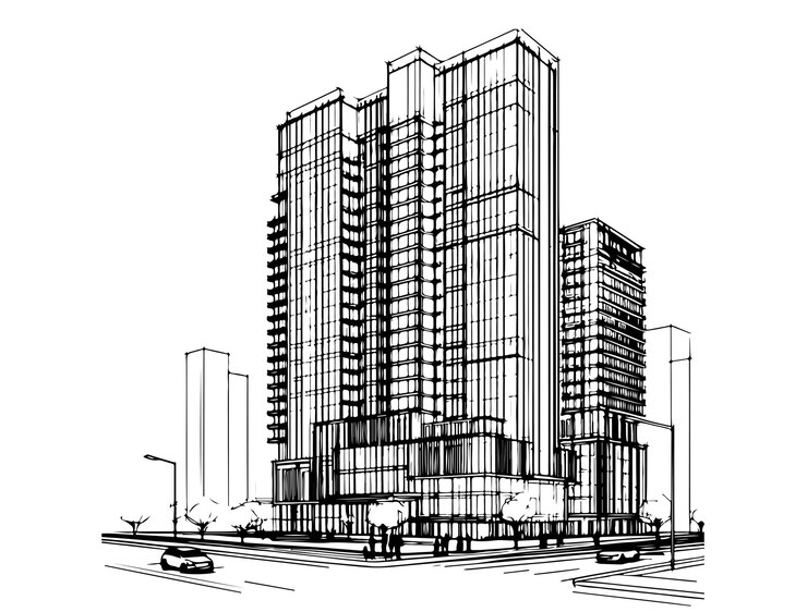 Vector highrise building linear icon apartment house