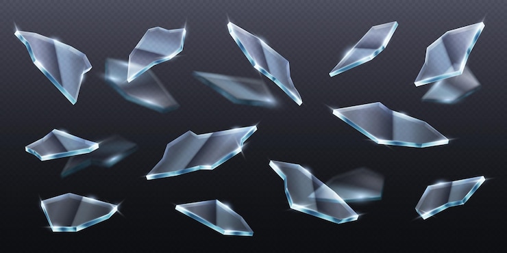 Vector highspeed breaking glass effect with glowing shards