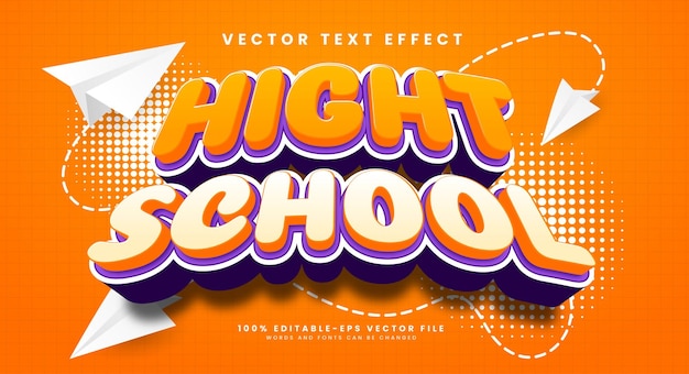 Hight school 3d bewerkbaar vectortekststijleffect geschikt voor onderwijsthema's