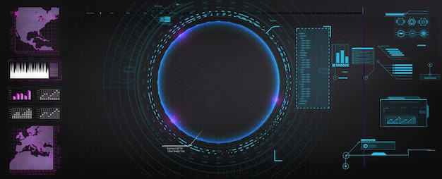 Hightech interface displaying various graphs and data points set against a dark background Vibrant colors highlight key metrics ideal for analytical presentations in modern settings