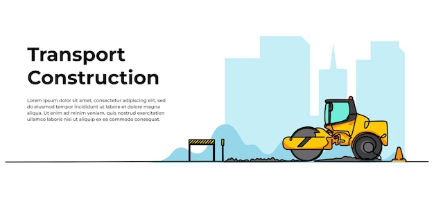 Highway compaction vehicle vector illustration Modern banner in continuous line style design
