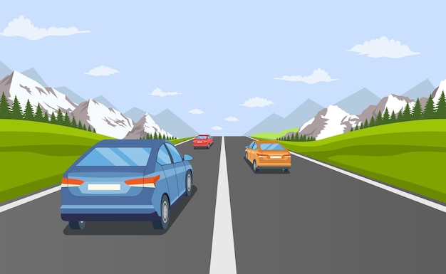 Vector highway drive with beautiful landscape.