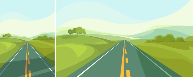 Vector highway going through the fields outdoor scene in different formats