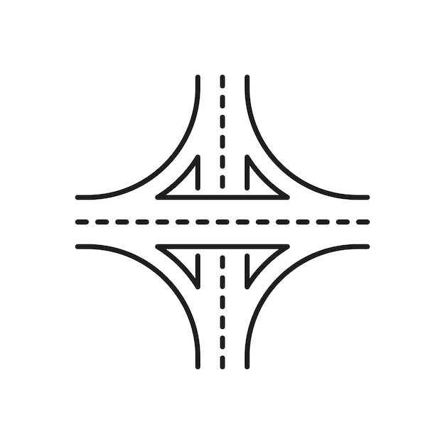 Vettore icona di linea stradale intersezione o incrocio di strada e autostrada segnale di percorso di traffico vettoriale intersezione di autostrada o autostrada di trasporto simbolo lineare di corsia stradale per la navigazione stradale