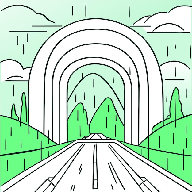 Вектор Автомагистральный туннель под мостом в дождливую погоду вектор мультфильм иллюстрация игры фон