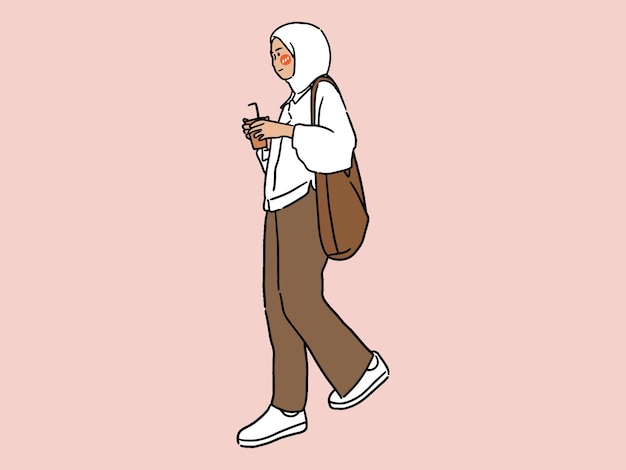hijab 전체 길이 스티커에 패션 옷에 아름 다운 매력적인 여자 만화 캐릭터