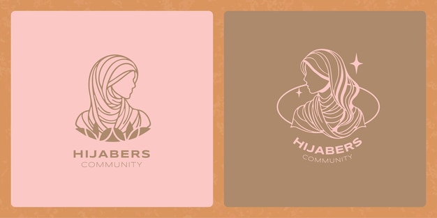 Vector hijab beauty with simple leaf handdrawn line art logo