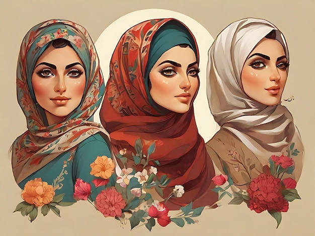 Vector hijab cartoon design vector