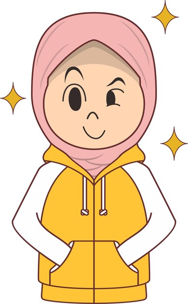 Vector hijab character cute cartoon with hodie