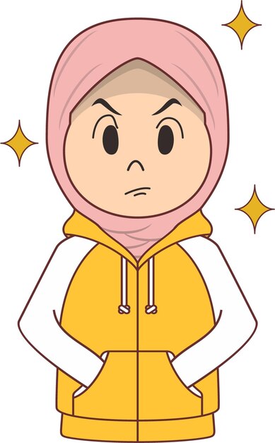 Vector hijab character leuke cartoon met hodie