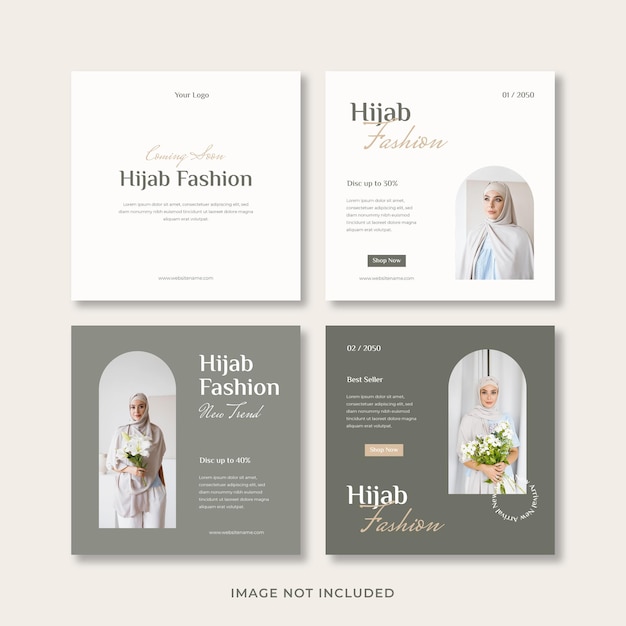 Vector hijab fashion instagram post set