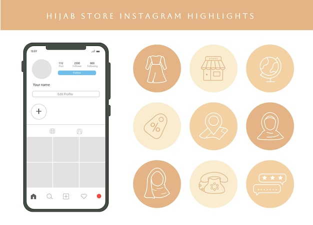 Иконки модных магазинов хиджабов для обложек историй в инстаграме