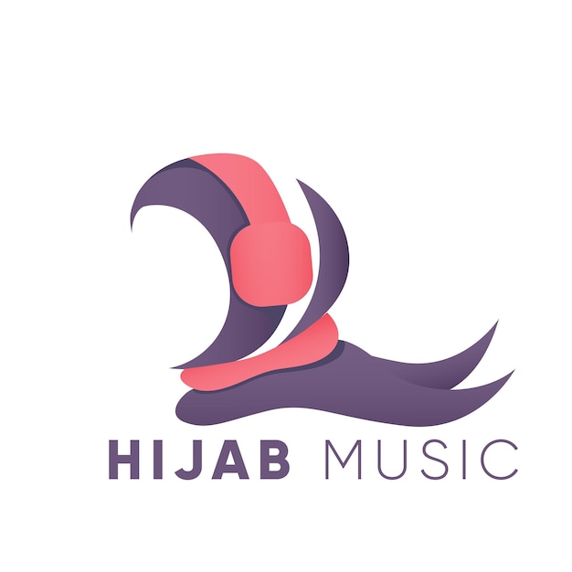 Vector hijab girl hear a song minimalist design logo