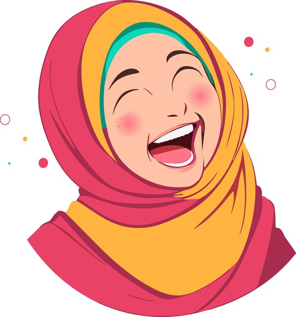 Hijab 소녀 웃음과 기쁨 미소 얼굴 평면 그림