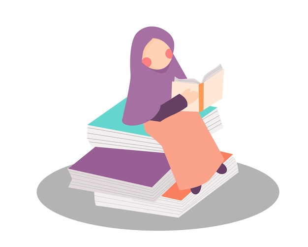 Девушка в хиджабе читает книгу