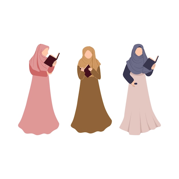 Ragazza con l'hijab che legge l'illustrazione di un libro