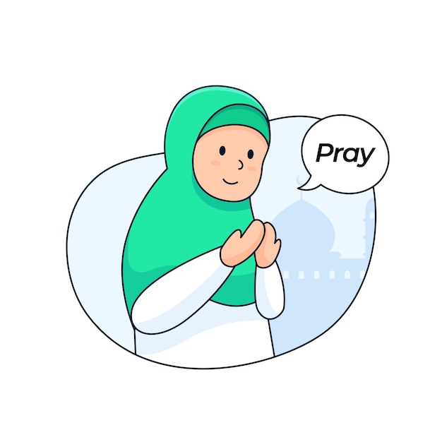 Hijab meisje bid pose om vergiffenis te vragen aan Allah voordat ramadan komt vector illustratie cartoon overzicht plat ontwerp