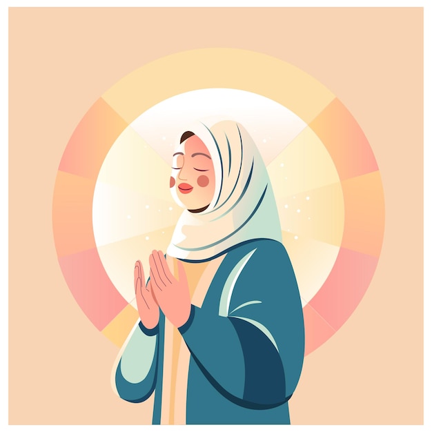 Vector hijab moslim bidden met licht