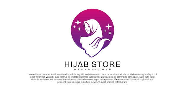 Hijab 상점 벡터 로고 디자인 템플릿 프리미엄 벡터