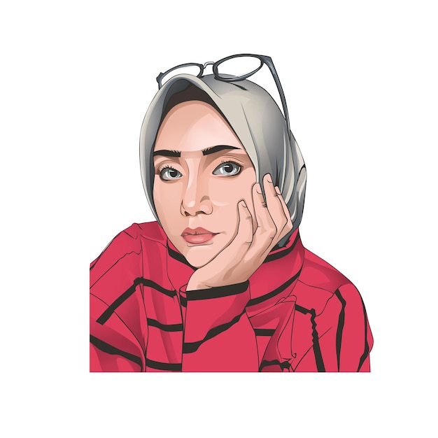 Hijab vrouw schetsontwerp met gekleurde stijl