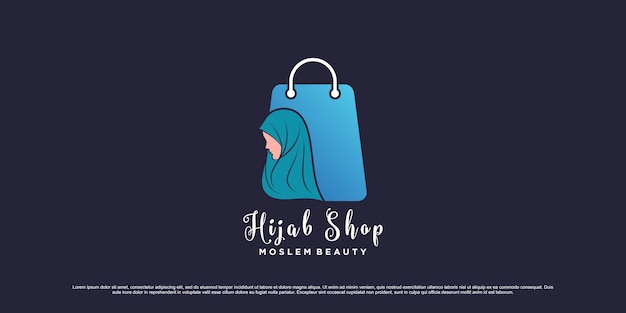Hijab winkel logo ontwerpsjabloon met tas icoon en creatief element concept