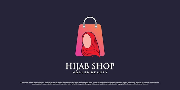 Hijab winkel logo ontwerpsjabloon met zakpictogram en creatief element concept