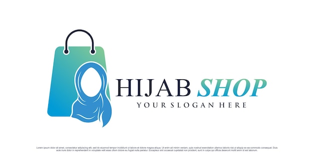 Hijab-winkel of hijab-winkellogo-ontwerp met creatief modern concept premium vector