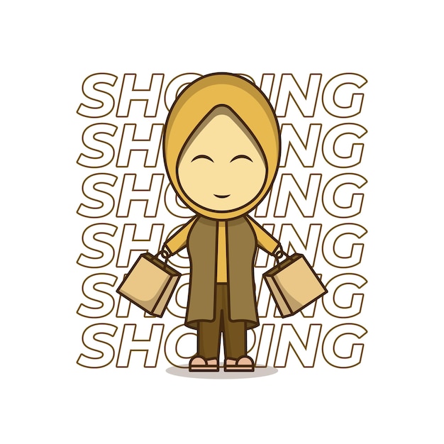 Hijab Winkelen Platte Cartoon