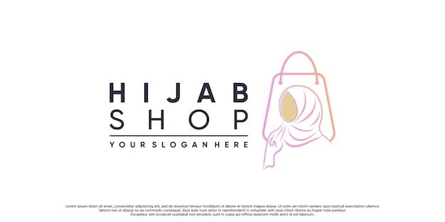 Hijab-winkellogo voor moslim schoonheidsmode met creatief concept Premium Vector