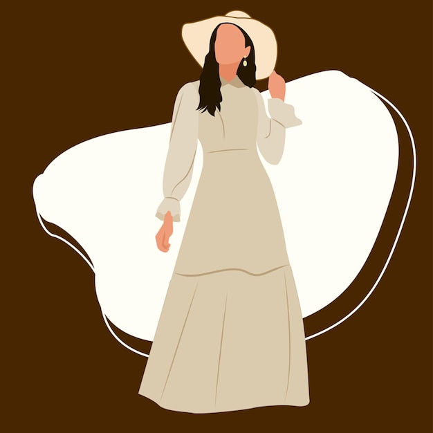 Vector hijab woman in beautiful dress with hat