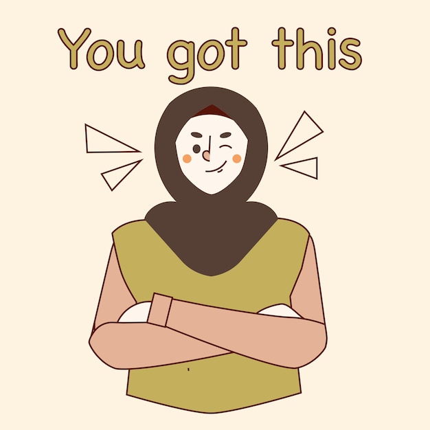 Хиджаб женщина девушка счастливый взгляд поза не любопытно привет привет приветствие улыбка активность клипарт вектор illustra